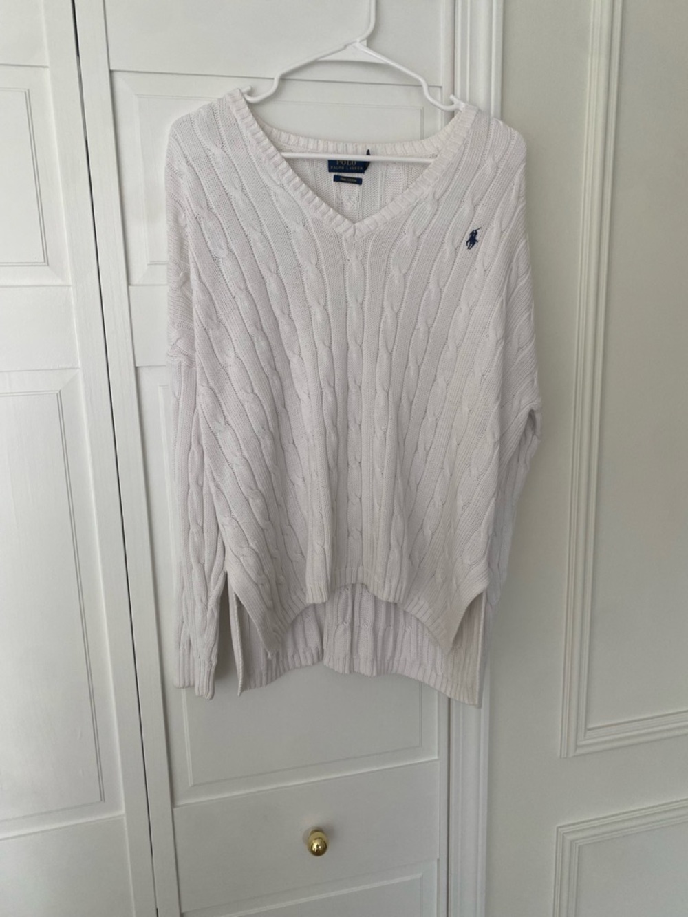 Ralph Lauren Cream Cable-Knit V-Neck Sweater